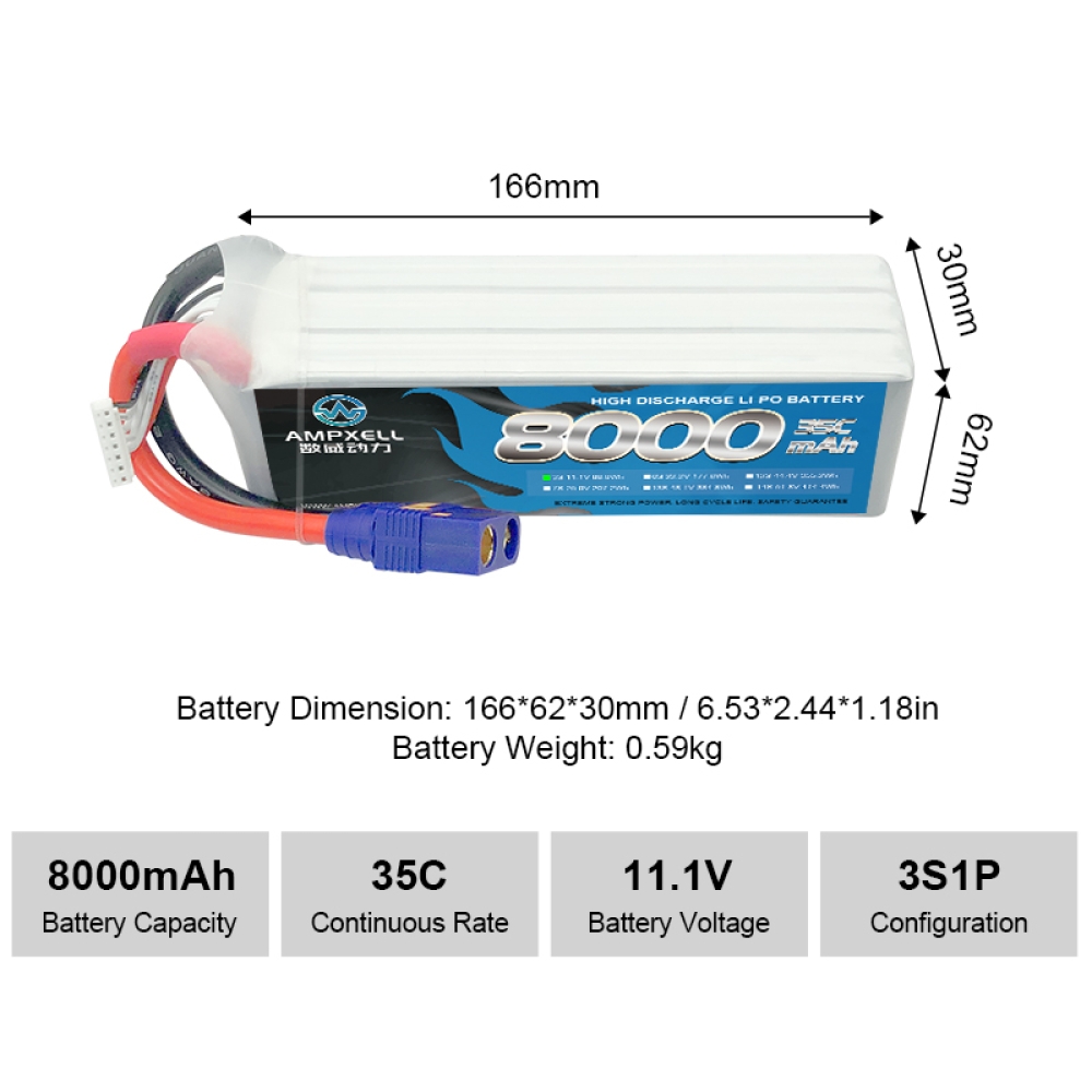 Bateria de alta descarga lipo 8000mAh 11,1V 3s 35c