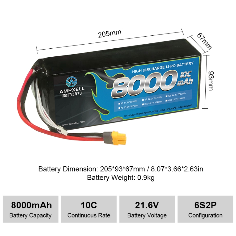 高放電円筒バッテリー8400MAH 216V 6S 10C