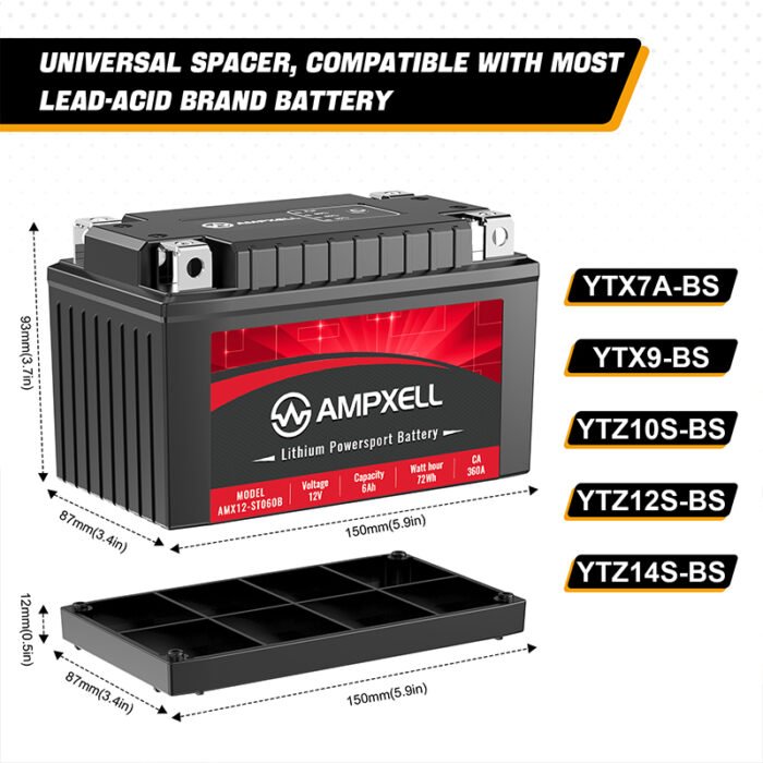 AMPXELL YTZ14S Lithium Motorcycle Battery 12V 360A 6Ah Replacement YTX12-BS Powersport Battery - Image 6